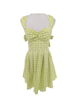 For Love & Lemons August Mini Dress SM Green Gingham Bow Coquette Prep Feminine